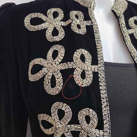 Oscar de la Renta Lillie Rubin Vintage Black Velvet Silver Beaded Jacket Medium - Picture 9 of 16